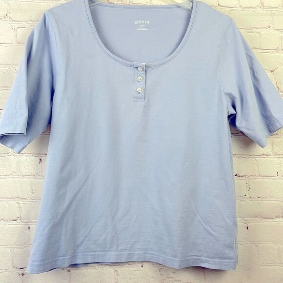 Orvis. Women's scoop neck short sleeve henley style shirt. Women's Large. - Picture 1 of 4
